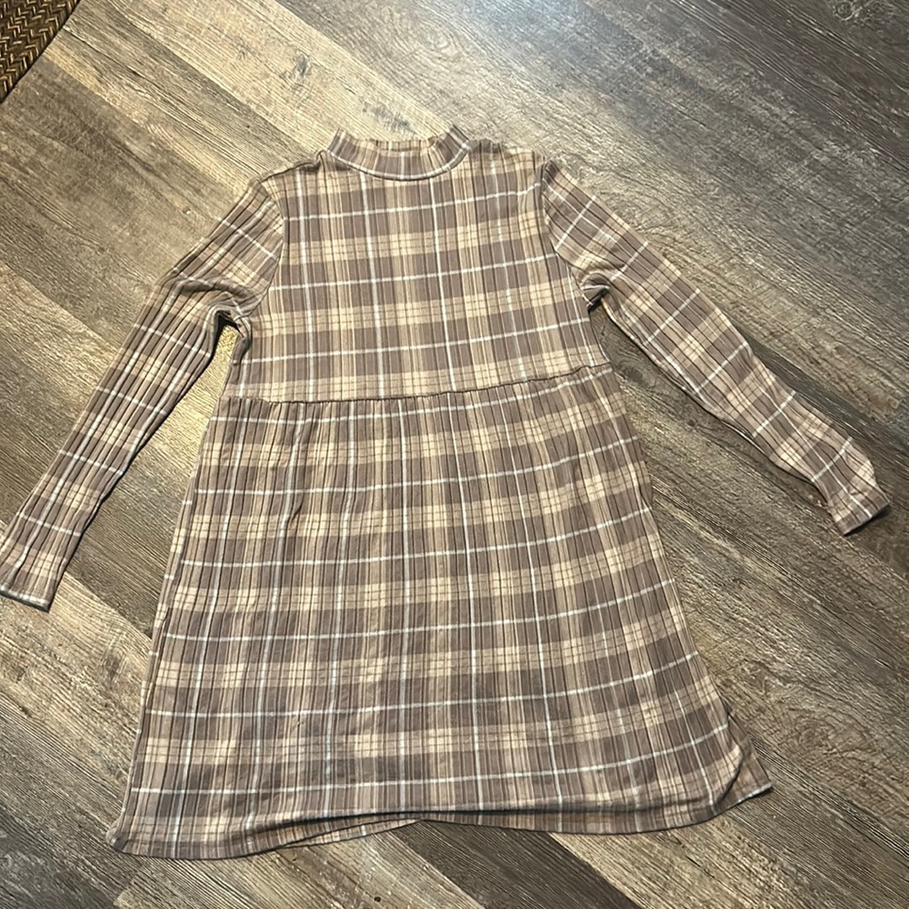 Tan and Beige Plaid Dress